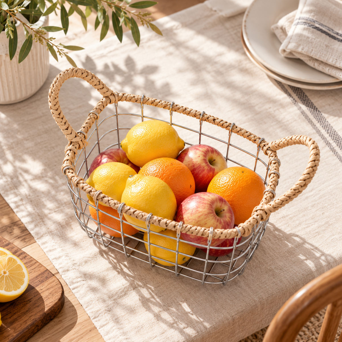 Handwoven Handle Wire Storage Basket