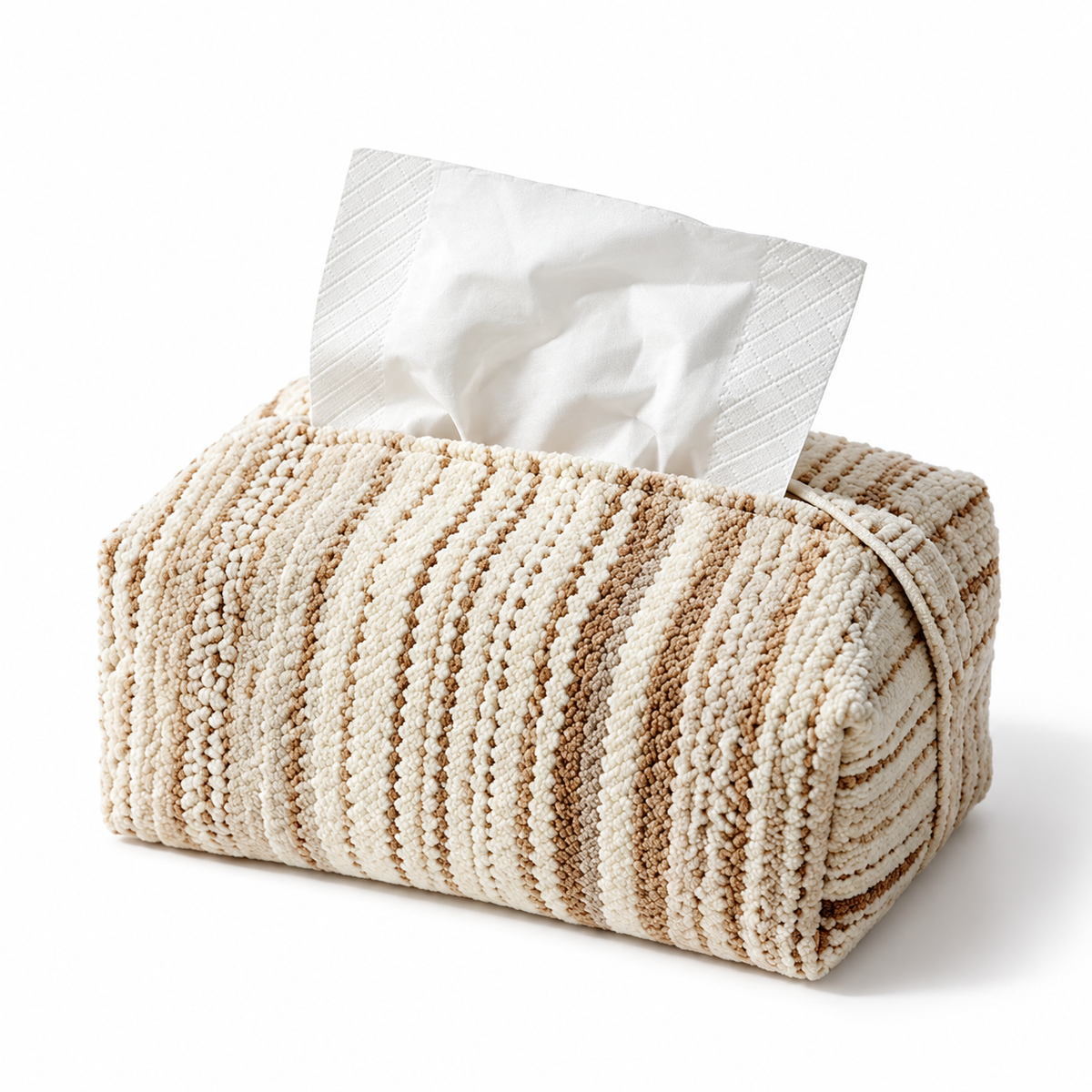 Beige Striped Fabric Tissue Box Cover