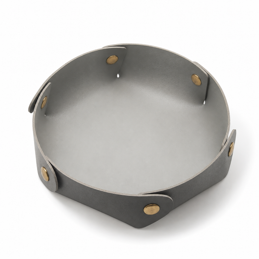 Large Light Gray Round PU Leather Storage Tray