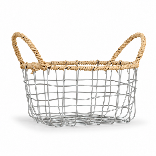Handwoven Handle Wire Storage Basket